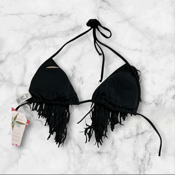 Luli Fama Black Fringe Bikini Top - Size Small NWT - Picture 4 of 10